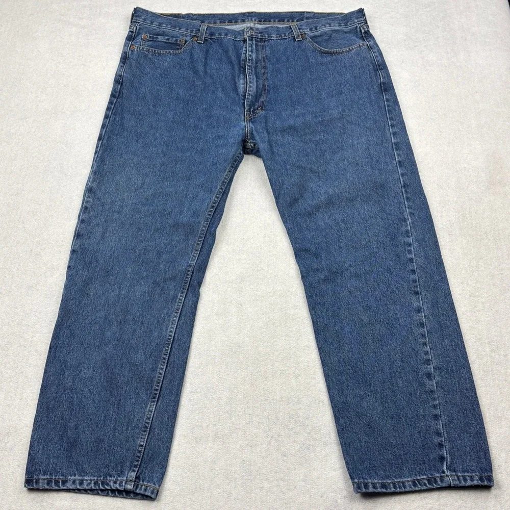 Levis 505 Mens 44x30 Regular Fit Straight Leg Medium Wash Blue Denim Jeans 44